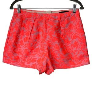 {J. Crew} "City Fit" Neon Coral Jacquard Pleated Front Back Zipper Dress Shorts